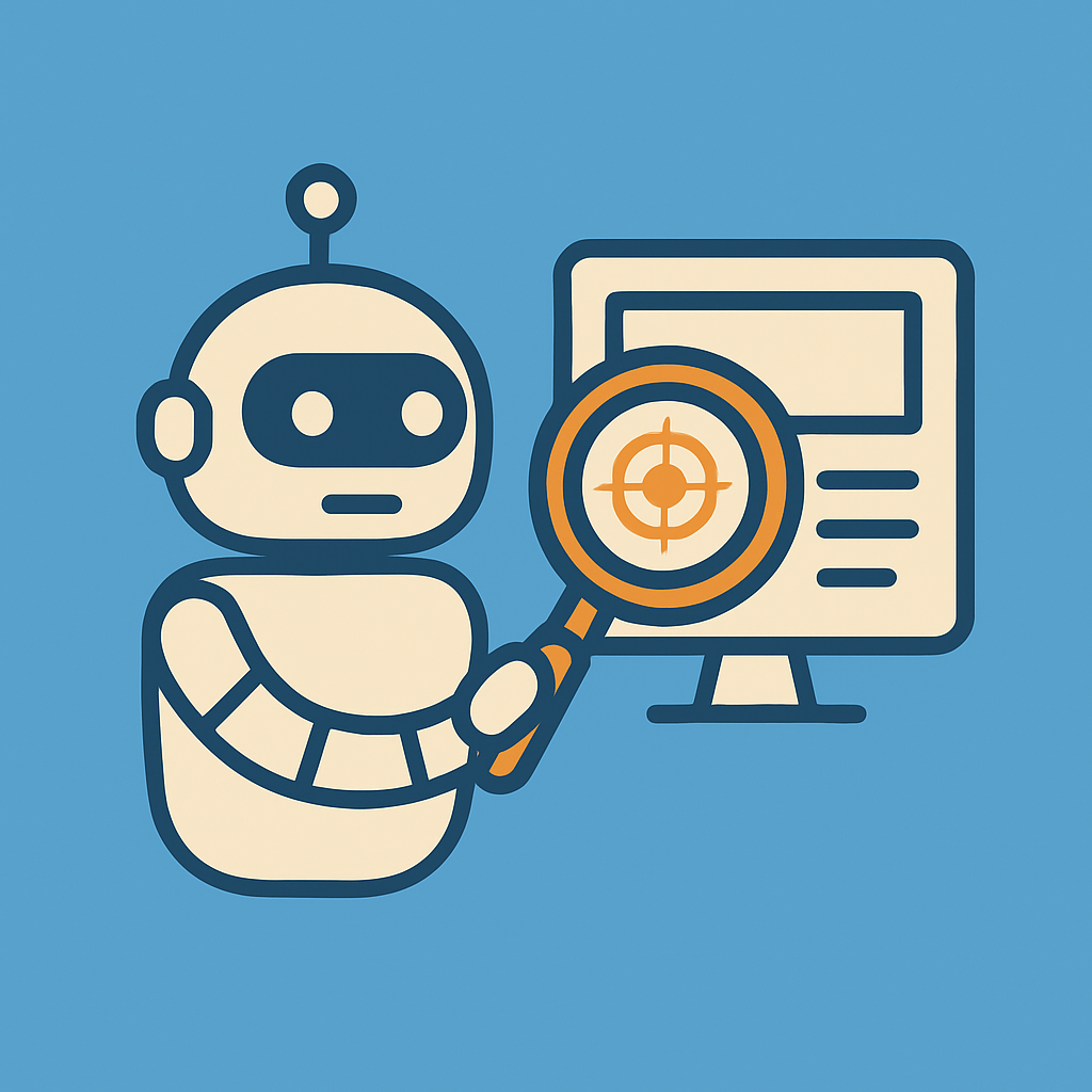 auditor ia para web robot con lupa sobre pantalla